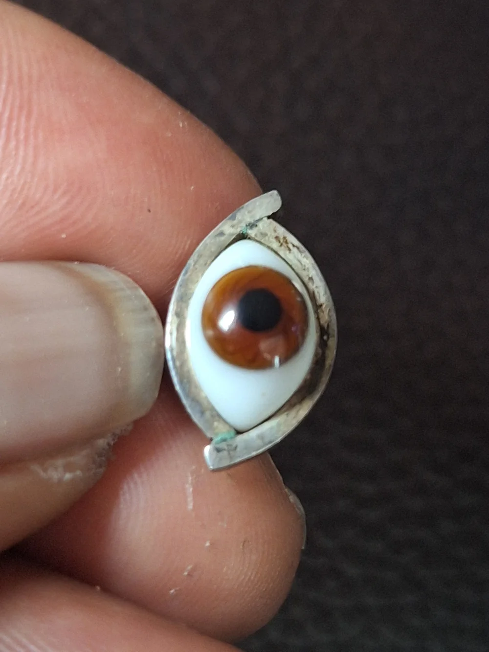 Orvelli Silver Realistic Eyeball Tie Tack with Brown Accent..Made In Mexico